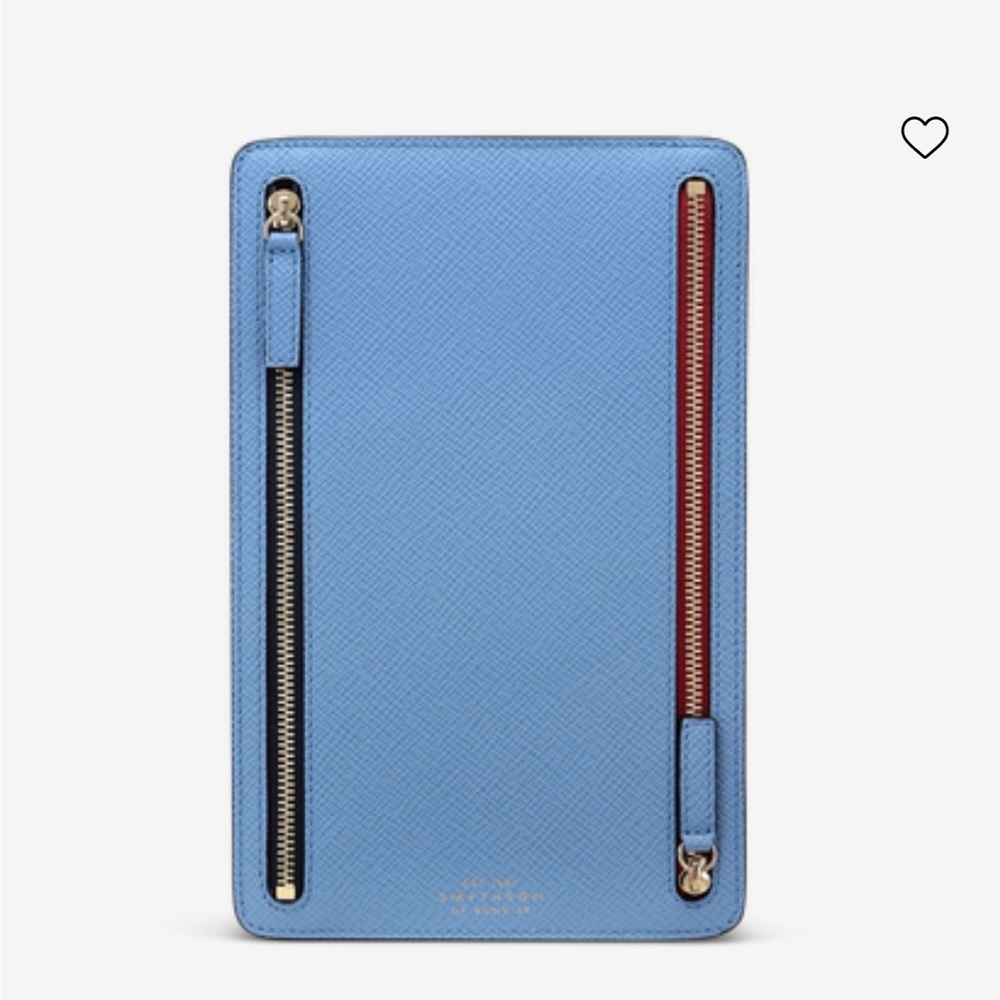 Smythson Blue Leather Wallet with Red Accents